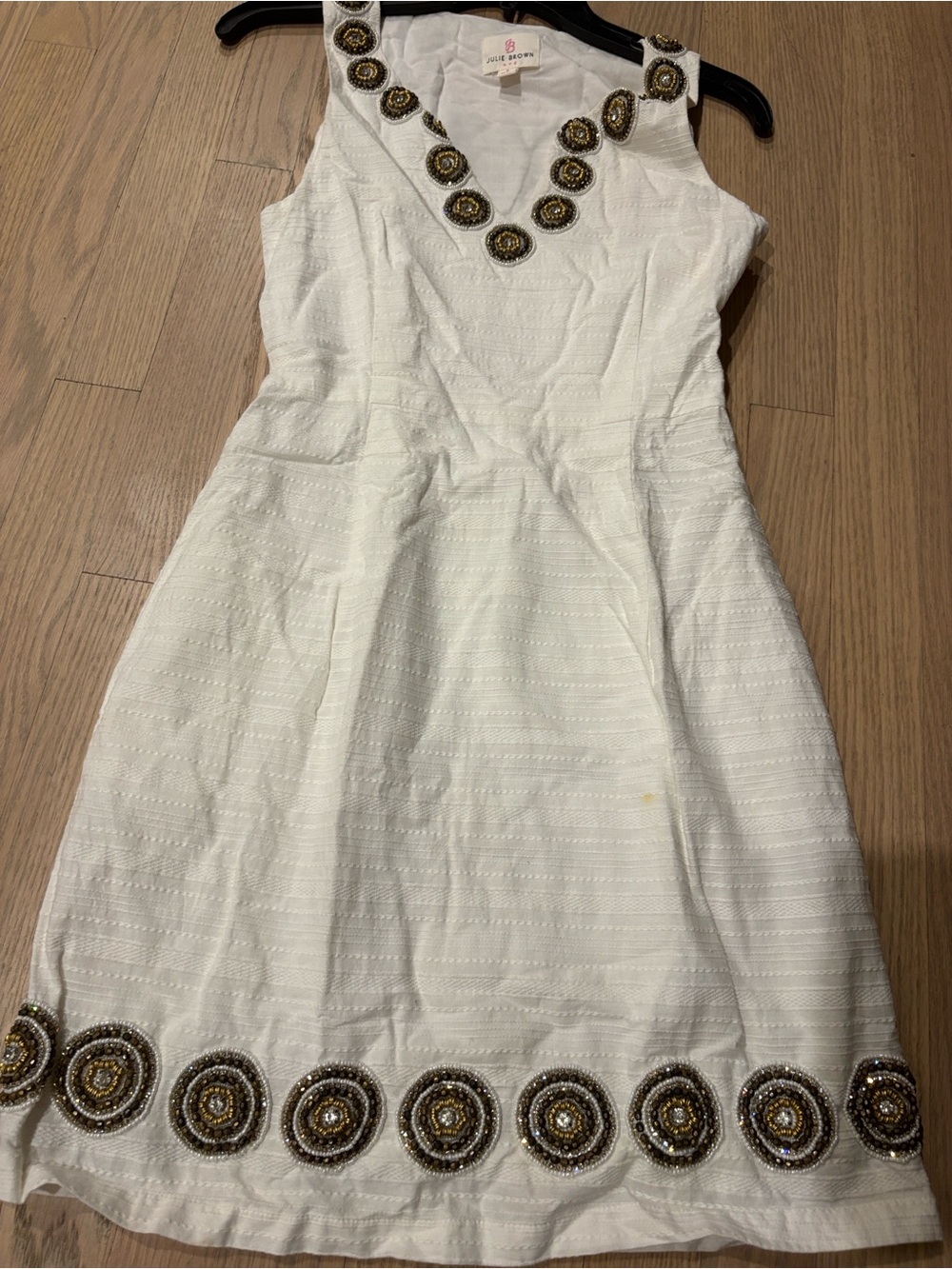 JB by Julie Brown Cream Mini Dress with Gold Embellished Medallions Size 2 - Picture 5 of 10